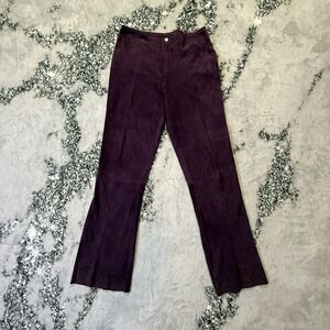 Philippe Adec Paris Pants Womens Size 6 Purple Suede Leather Laser Cut Print Hem